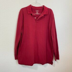L.L. Bean 100% Cotton Long Sleeve Polo Shirt Red Large Traditional Fit